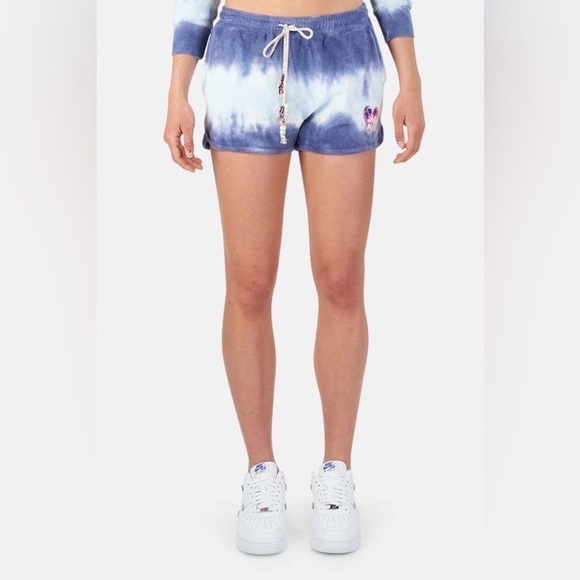LoveShackFancy Careen Wave Top Terrycloth Hand Dyed Heart Blue White Shorts M - Picture 1 of 15